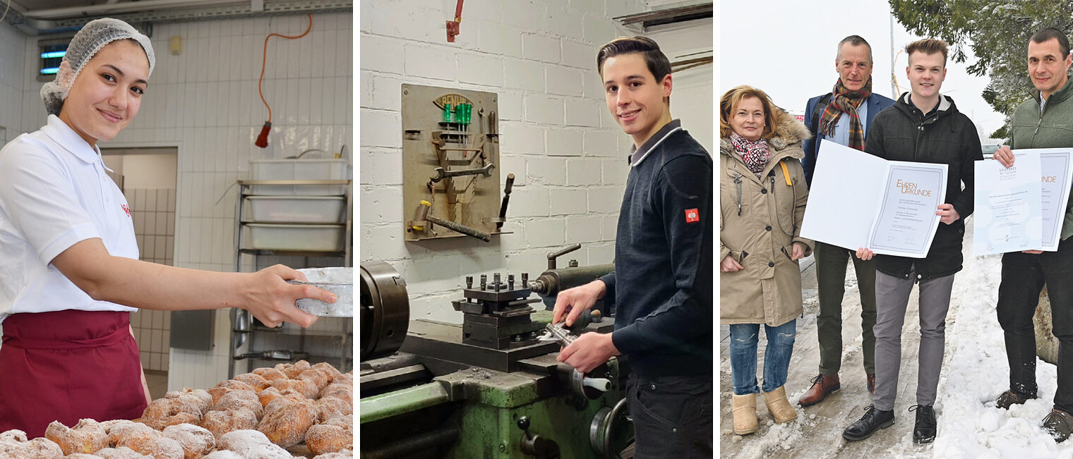 Zuckersüß: Malika Boymirzoeva ist Deutschlands zweitbeste Bäckerin. Diesen Monat vertritt die Tadschikin ihre neue Heimat bei der Weltmeisterschaft der Bäcker in Taiwan. Foto: Doris Kinkel-SchlachterZweiter Bundessieger in der ersten Reihe: Für Florian Engelmann war der Erfolg auf Bundesebene eine Ehre, aber auch nichts Besonders, weil für ihn gute Arbeit mit einem hohen Standard selbstverständlich ist. Foto: privatErfolgreiches Handwerk in der Eifel: Mit dem zweiten Bundessieger Christian Schweitzer (2.v.r.) freuen sich die Geschäftsführer der Rudi Henn Bauunternehmung GmbH, Michale Henn und Thomas Koll (r.) sowie der Hauptgeschäftsführer der Handwerkskammer Aachen, Georg Stoffels. Foto: Elmar Brandt