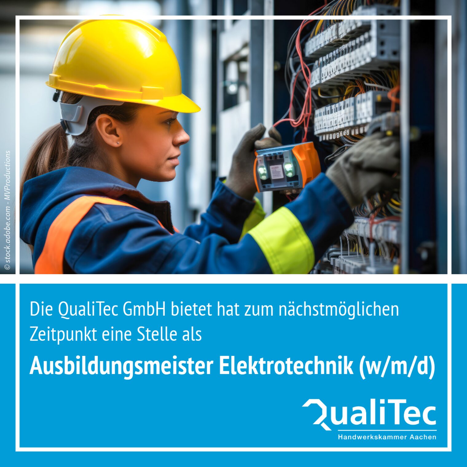 Stellenausschreibung der QualiTec für einen Ausbildungsmeister Elektrotechnik (w/m/d)