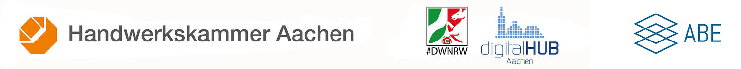 Logos der Veranstalter für Handwerk trifft Digitalisierung: Handwerkskammer Aachen, digitalHUB Aachen e.V. und AACHEN BUILDING EXPERTS e.V.