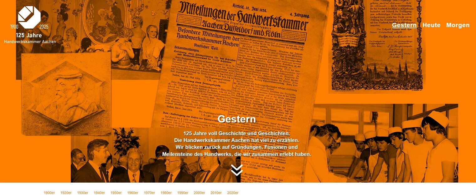 Jubiläumswebseite: Handwerk gestern – heute – morgen